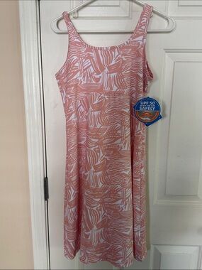 Columbia PFG Freezer III Dress Womens L Peach Coral Sea Wave Print UPF 50 NWT